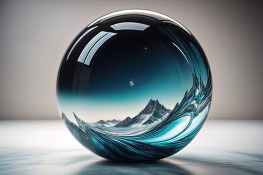 Transparent crystal ball on a wooden table. ai generative