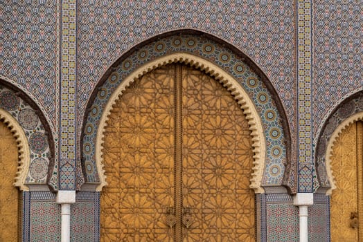 Famous golden main entrance of the Royal Palace in Fes, Morocco