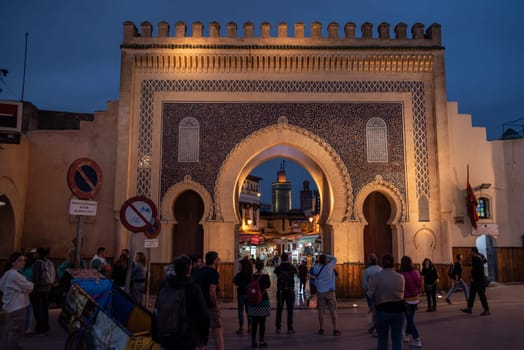 Famous town gate Bab Boujloud in the medina of Fes, Morocco