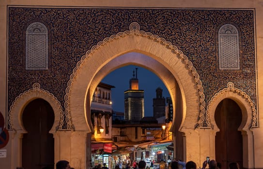 Famous town gate Bab Boujloud in the medina of Fes, Morocco