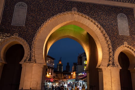 Famous town gate Bab Boujloud in the medina of Fes, Morocco