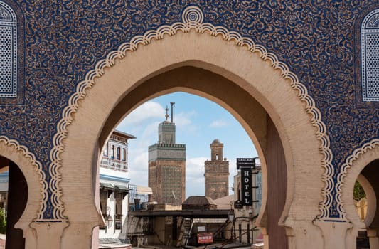 Famous town gate Bab Boujloud in the medina of Fes, Morocco