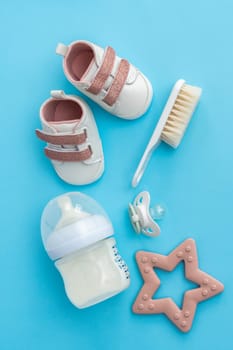 An organized display of newborn accessories, highlighting the diverse items essential for baby care