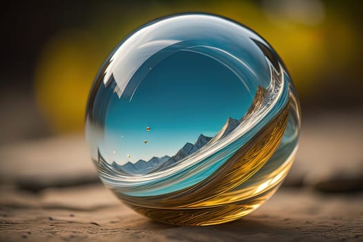 Transparent crystal ball on a wooden table. ai generative