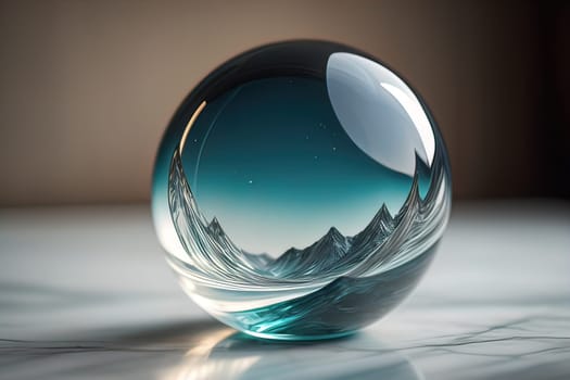 Transparent crystal ball on a wooden table. ai generative