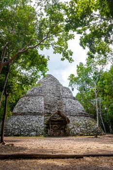 Xaibe at Coba Maya Ruins the ancient buildings and pyramids in the tropical forest jungle in Coba Municipality Tulum Quintana Roo Mexico.