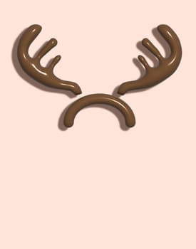 Brown deer antlers on a beige background, 3D rendering illustration