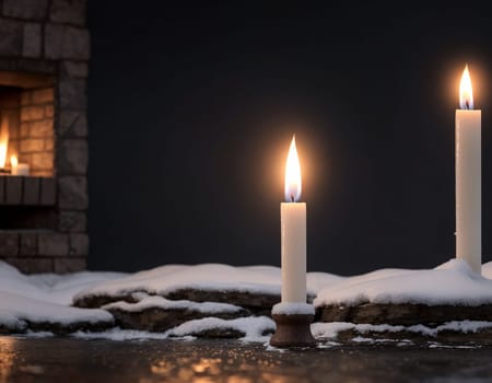 Candles on a snowy street. High quality illustration