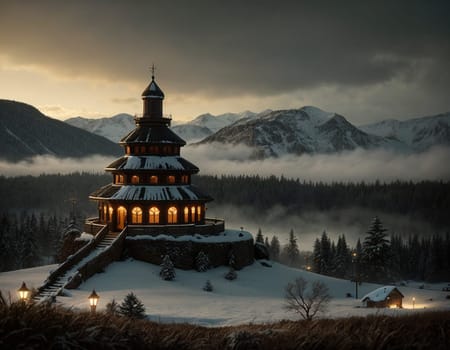 Beautiful winter landscape. High quality illustration