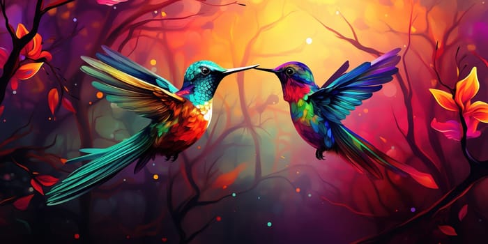 Colorful hummingbird in a jungle, wildlife and nature concept