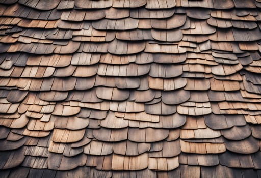 old rustic wood tiling roof texture background. Wooden shingle in the shape of a beaver Generate AI