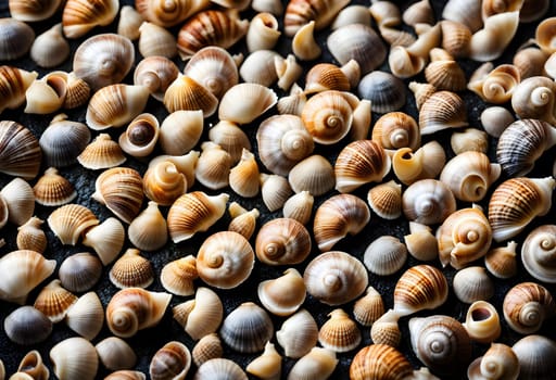 Small shells background, Many small shells of light snails Generate AI