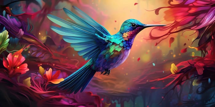 Colorful hummingbird in a jungle, wildlife and nature concept