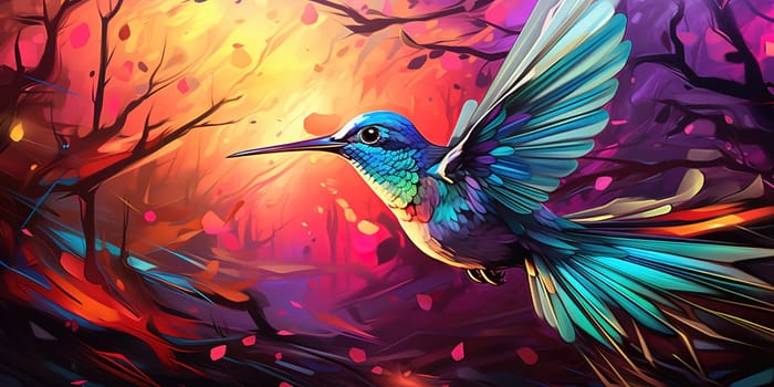 Colorful hummingbird in a jungle, wildlife and nature concept