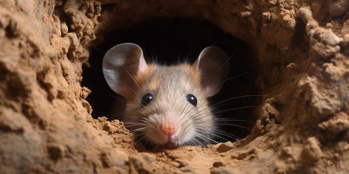 Detail to mouse looking out from a hole in the clay