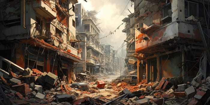 The city after strong earthquake, sudden and violent shaking of the ground, sometimes causing great destruction, as a result of movements within the earth's crust or volcanic action