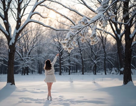 A beautiful girl in a winter park. High quality illustration