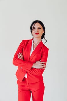 Portrait of a female student in a red business suit