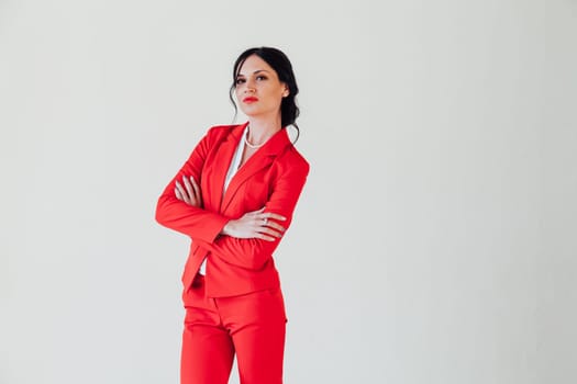 Portrait of a female student in a red business suit