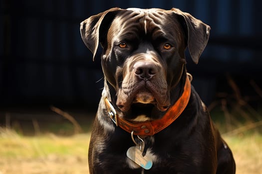 Portrait of a American Bandog, close up photo, neutral light. Ai generative art