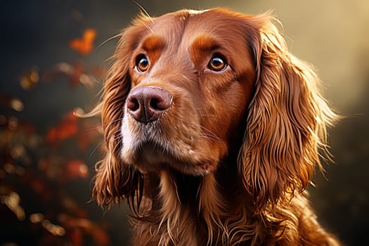 Portrait of a red cocker spaniel, cropped photo close-up. Ai generative art