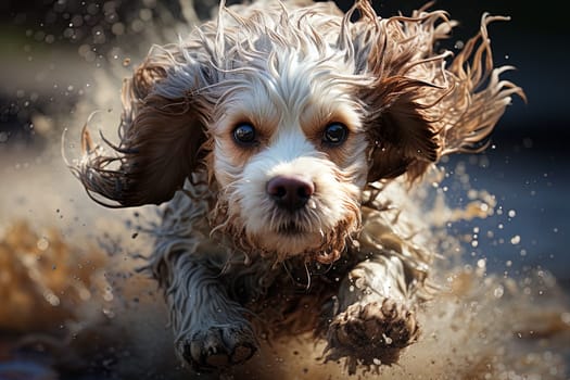 Portrait of American cocker spaniel in motion, cropped photo close-up. Ai generative art
