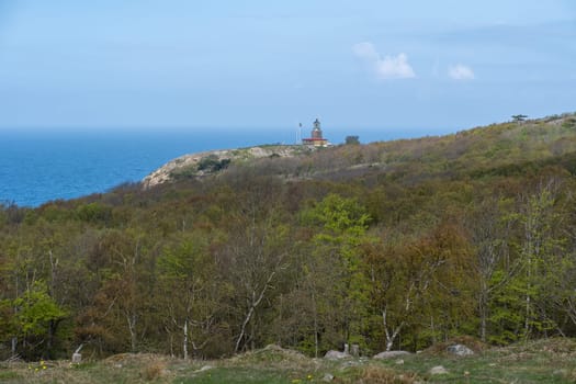 Molle, Sweden - May 3, 2022: Kullen Lighthouse at Kullaberg Nature Reserve