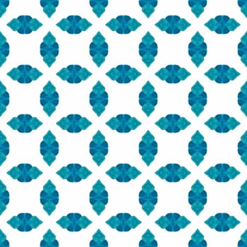 Exotic seamless pattern. Blue alluring boho chic summer design. Textile ready valuable print, swimwear fabric, wallpaper, wrapping. Summer exotic seamless border.