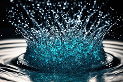 Water splash close-up macro photography. Splash effect after collision a falling drops with water Surface.