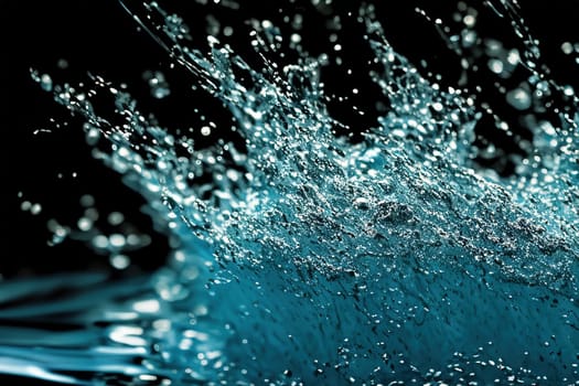 Water splash close-up macro photography. Splash effect after collision a falling drops with water Surface.