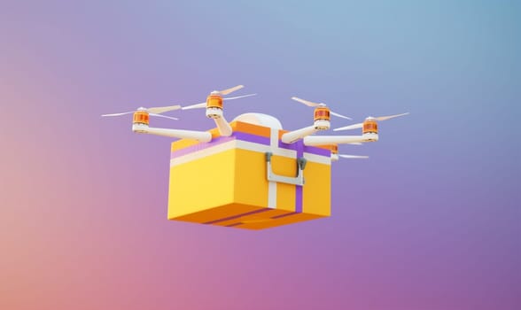 cardboard transport flying drone parcel innovation sky remote fly aircraft blue deliver fast air helicopter express technology cargo wireless delivery. Generative AI.