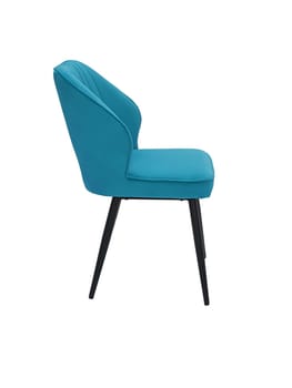 modern blue fabric chair with wooden legs isolated on white background, side view. contemporary furniture in classical style, interior, home design
