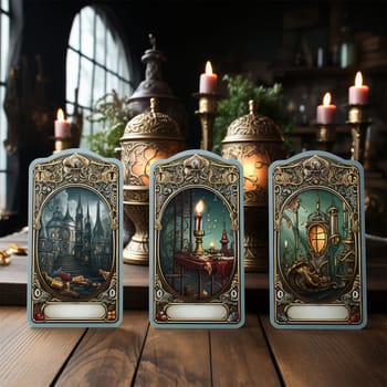 Tarot cards design. Mystical tarot card sun moon and star. Celestial poster design. Boho illustration. Esoteric decorative element. Witchcraft, occult, spiritual design colorful