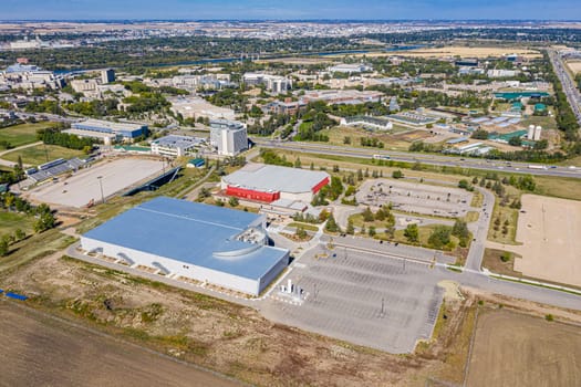 Hovering over the University of Saskatchewan, this drone image captures the campus' architectural splendor, and the flowing South Saskatchewan River, framing a legacy of education and innovation.