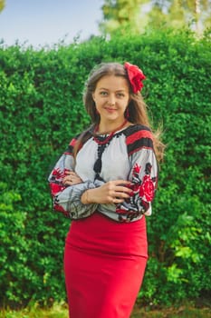 Hammel, Denmark, May 28, 2023: lovely girl in Ukrainian national clothes