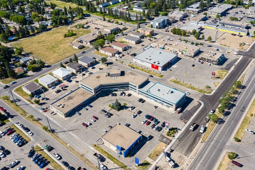 Aerial view of the 8th Street area of Saskatoon. Aug 17, 2020