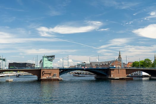 Copenhagen, Denmark - June 30, 2022: Langebro Bridge in the inner harbor.