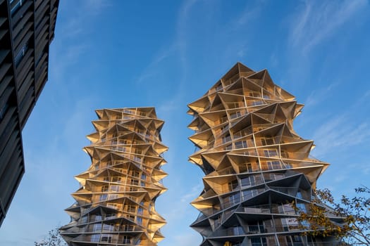 Copenhagen, Denmark - November 10, 2023: Exterior of the Cactus Towers, two apartment towers