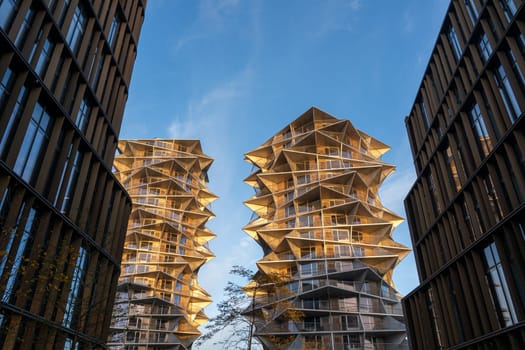 Copenhagen, Denmark - November 10, 2023: Exterior of the Cactus Towers, two apartment towers