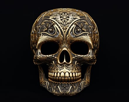 Gold detailed patterned skull on a dark background 5k