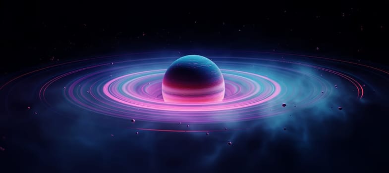 a planet with glowing purple and pink lights in space in 5k