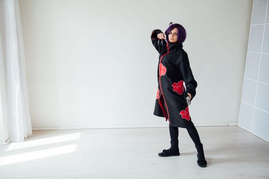Anime cosplayer girl with purple hair