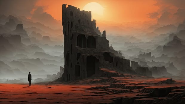 Sunrise over the ancient city. AI generated