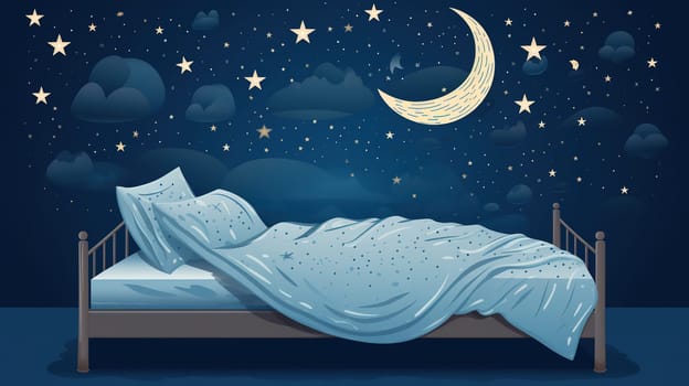 Bed with moon and a stars around, sleeping concept