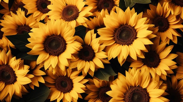 A lot of sunflowers as a background or texture, nature concept
