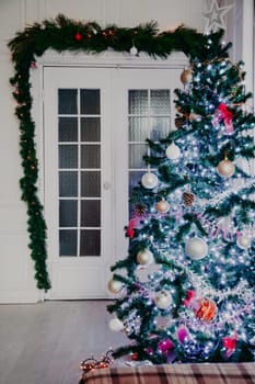 Christmas Decor bedroom with a new year tree gifts