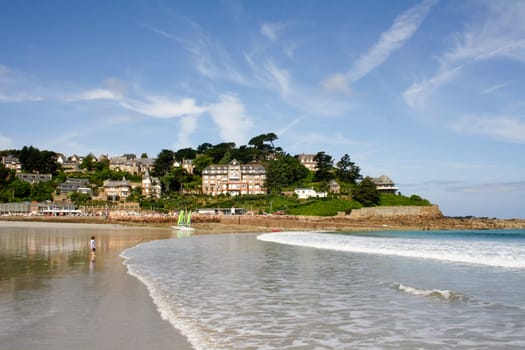 Perros Guirec, France - June 1, 2011: People at Trestrignel Beach