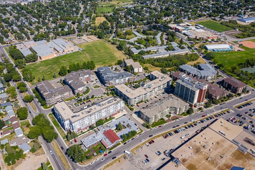 Aerial view of the Nutana Suburban Centre area of Saskatoon. Aug 26, 2020
