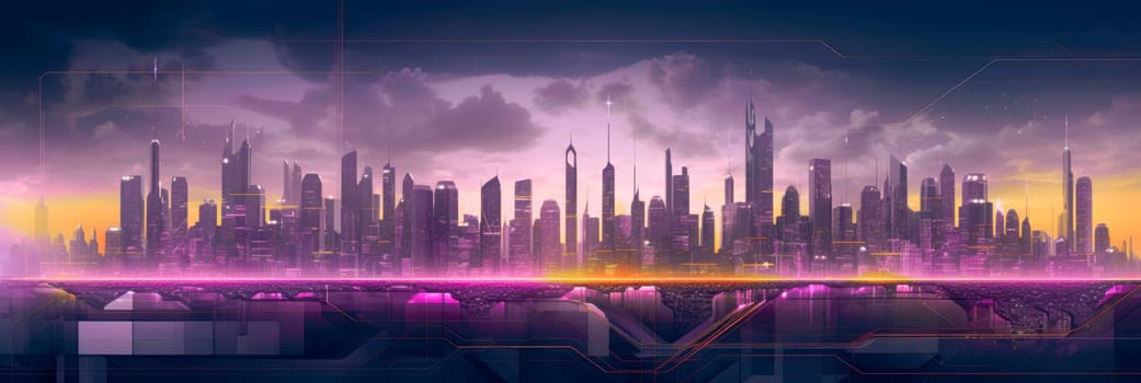 Abstract futuristic night city, Concept for IOT, smart city, speed connection and taintless advanced communication network.