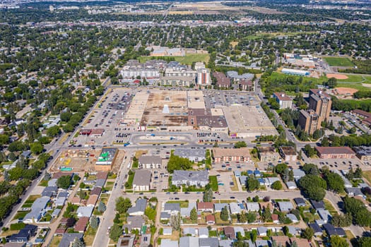Aerial view of the Nutana Suburban Centre area of Saskatoon. Aug 26, 2020